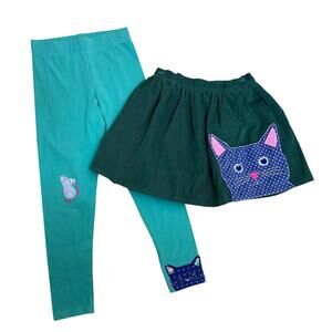 Mini Boden Bundle Kitty Corduroy Skirt Cat & Mouse Leggings 9-10Y Green